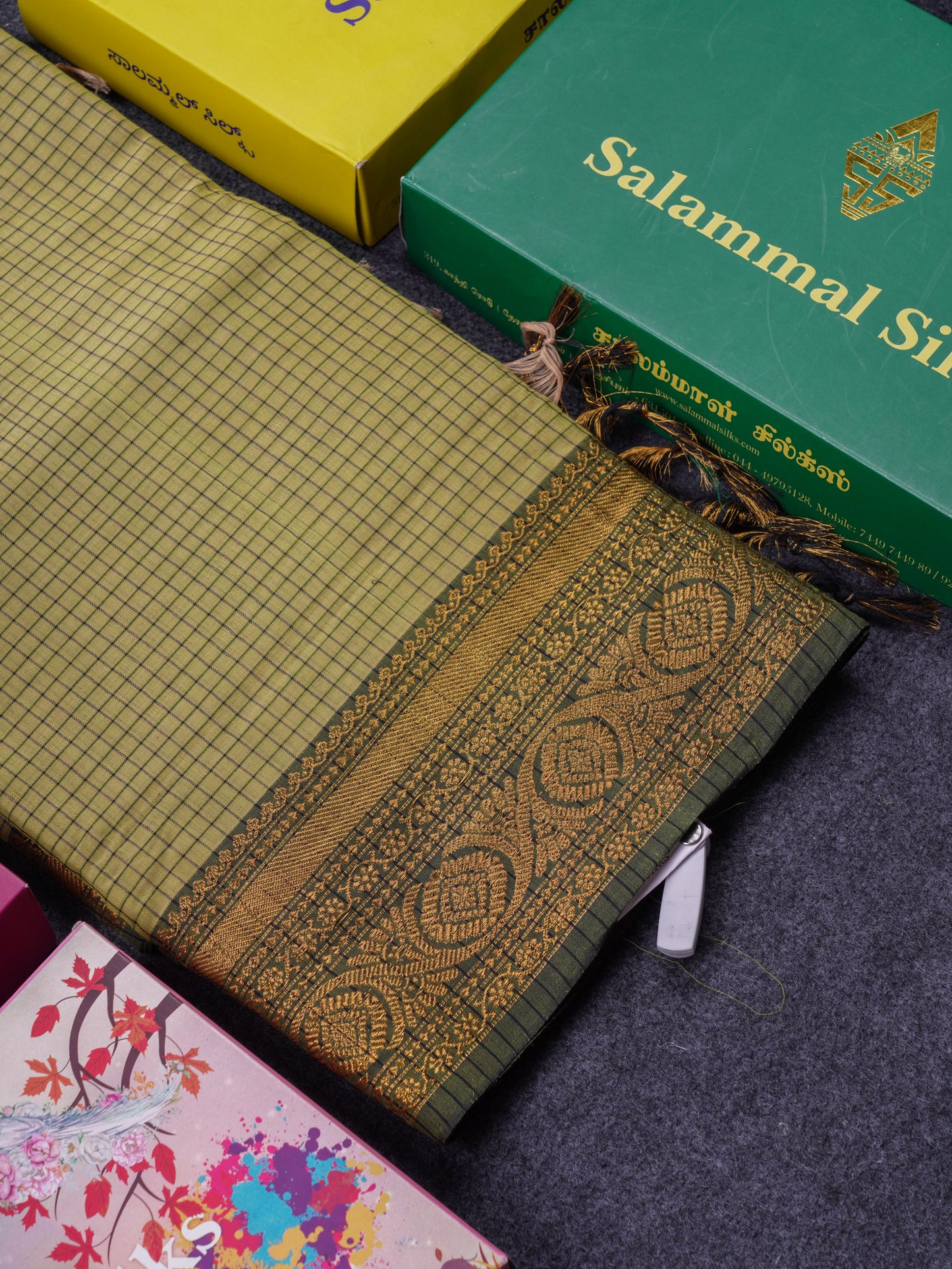 Beautiful Pista Green Small Checks Pure Cotton Saree With Traditional Evening Morning Border