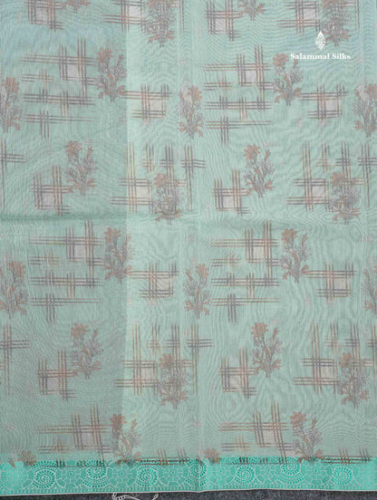 Kota Cotton Saree - Sea Green Colour Body Printed With Fancy Border