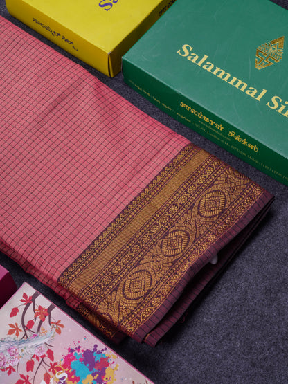 Beautiful Pista Green Small Checks Pure Cotton Saree With Traditional Evening Morning Border