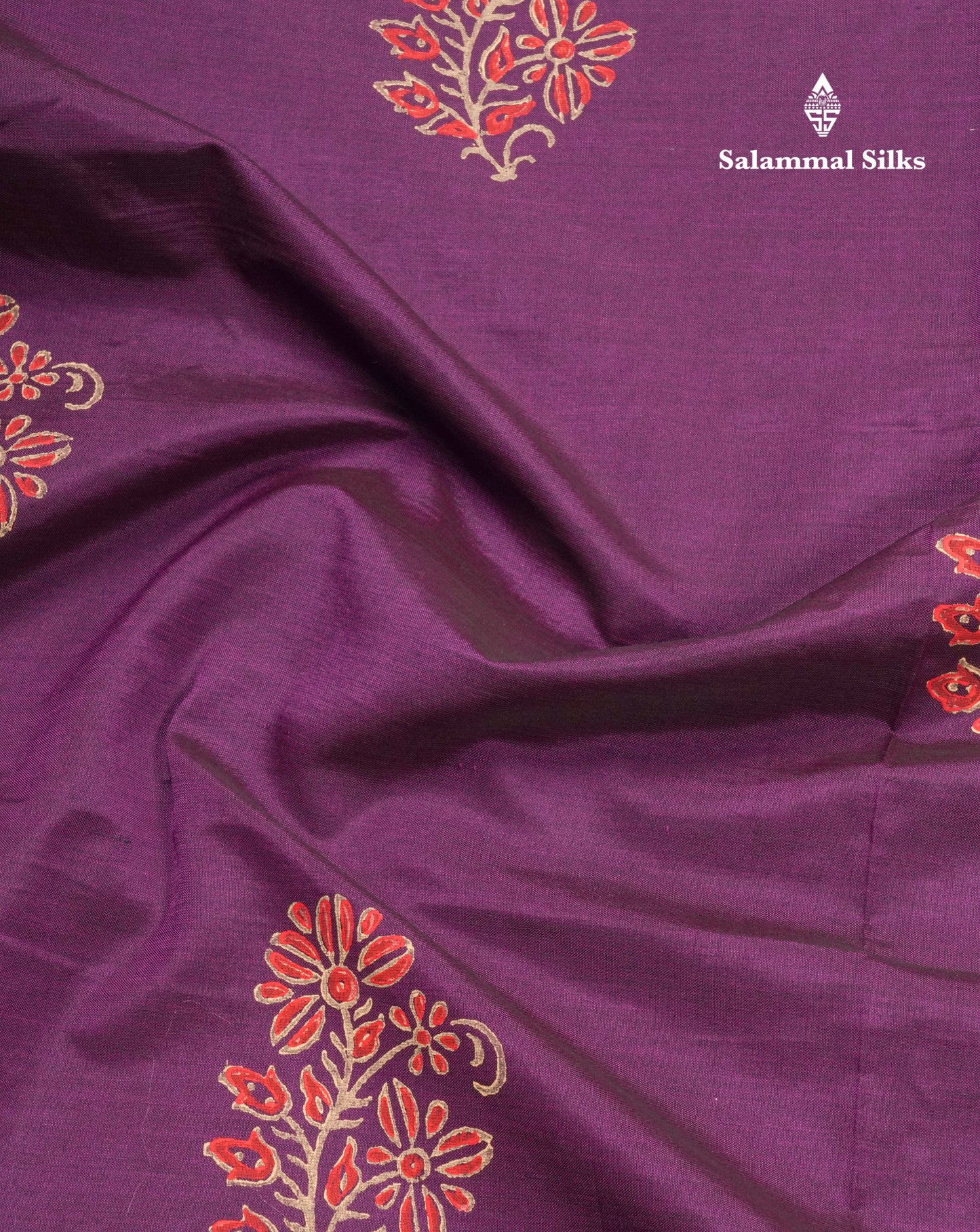 Magenta South Cotton Printed Saree With Contrast Cream Sandal Blouse