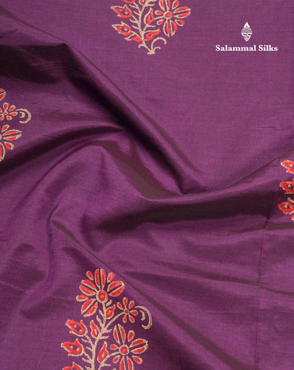 Magenta South Cotton Printed Saree With Contrast Cream Sandal Blouse