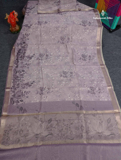 Silk Kota Mix - Light Lavender Vaira Oosi Lines Fancy Saree With Small Border