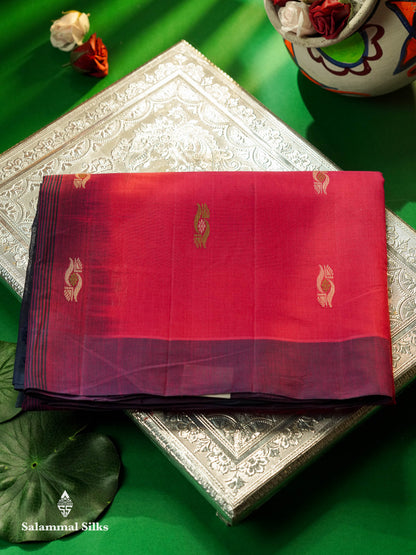 Beautiful Magenta Thread Buttas Handloom Pure Cotton Saree With Violet Border