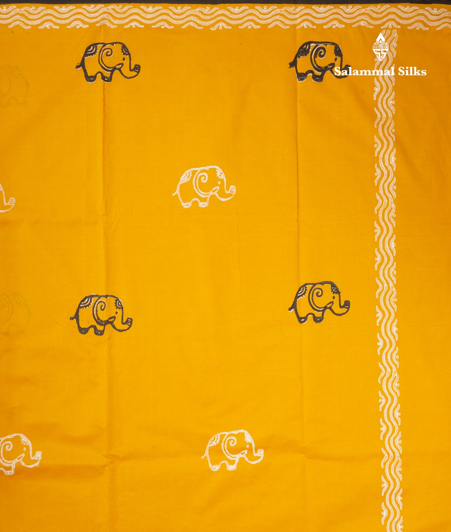 Yellow South Cotton Printed Saree With Contrast Black Blouse