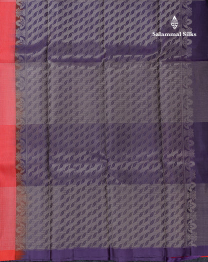 Beautiful Dual Tone Pinkish Peach Fancy Pure Kanjivaram Silk Saree With Contrast Violet Blouse