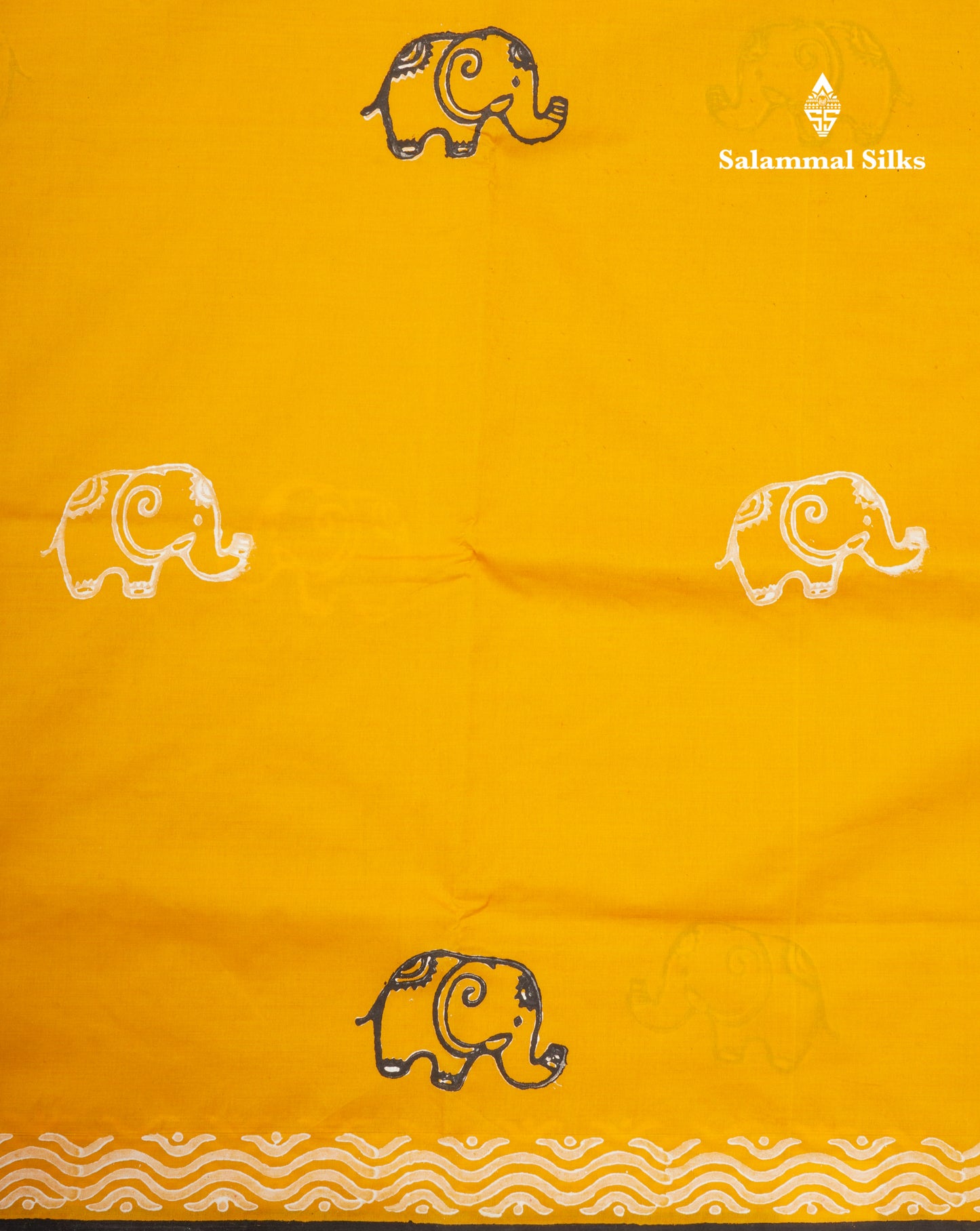 Yellow South Cotton Printed Saree With Contrast Black Blouse
