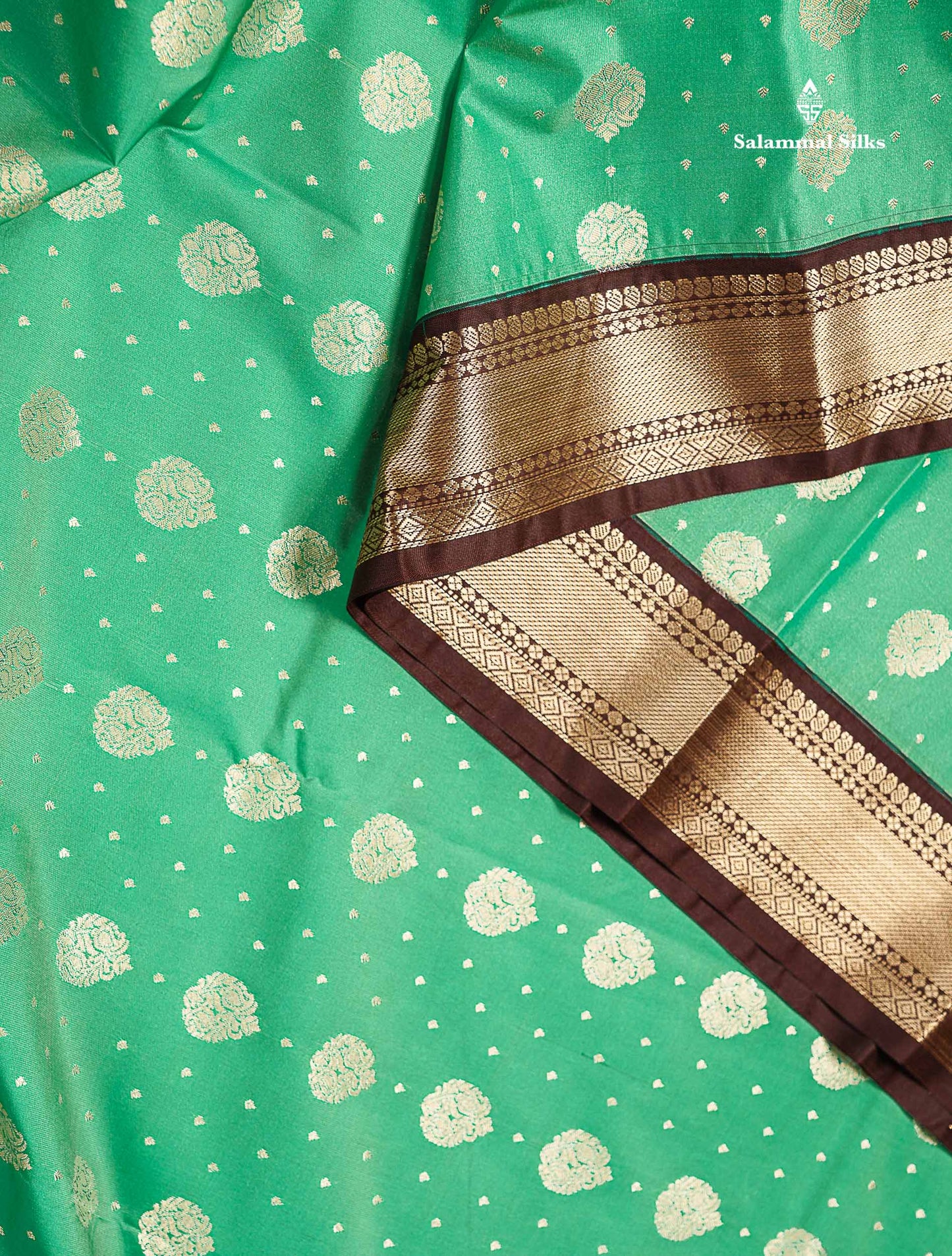 Semi Silk Saree - Peach Zari Butta Along With Contrast Dark Brown Traditional Evening Morning Border
