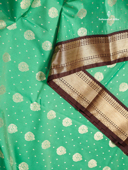 Semi Silk Saree - Peach Zari Butta Along With Contrast Dark Brown Traditional Evening Morning Border