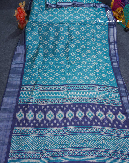 Beautiful Ramar Blue Mixed Cotton Saree With Contrast Reddish Maroon Tissue Border