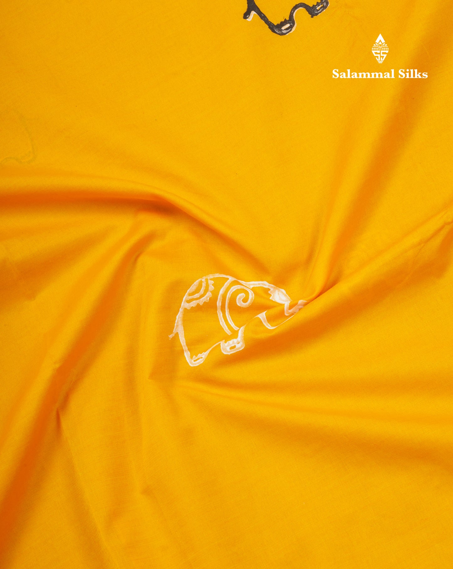 Yellow South Cotton Printed Saree With Contrast Black Blouse