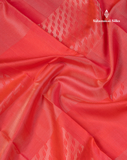 Beautiful Dual Tone Pinkish Peach Fancy Pure Kanjivaram Silk Saree With Contrast Violet Blouse