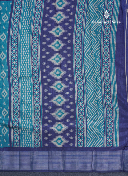 Beautiful Ramar Blue Mixed Cotton Saree With Contrast Reddish Maroon Tissue Border