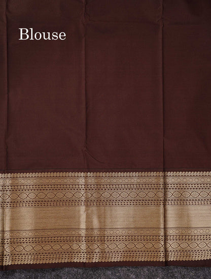 Semi Silk Saree - Peach Zari Butta Along With Contrast Dark Brown Traditional Evening Morning Border