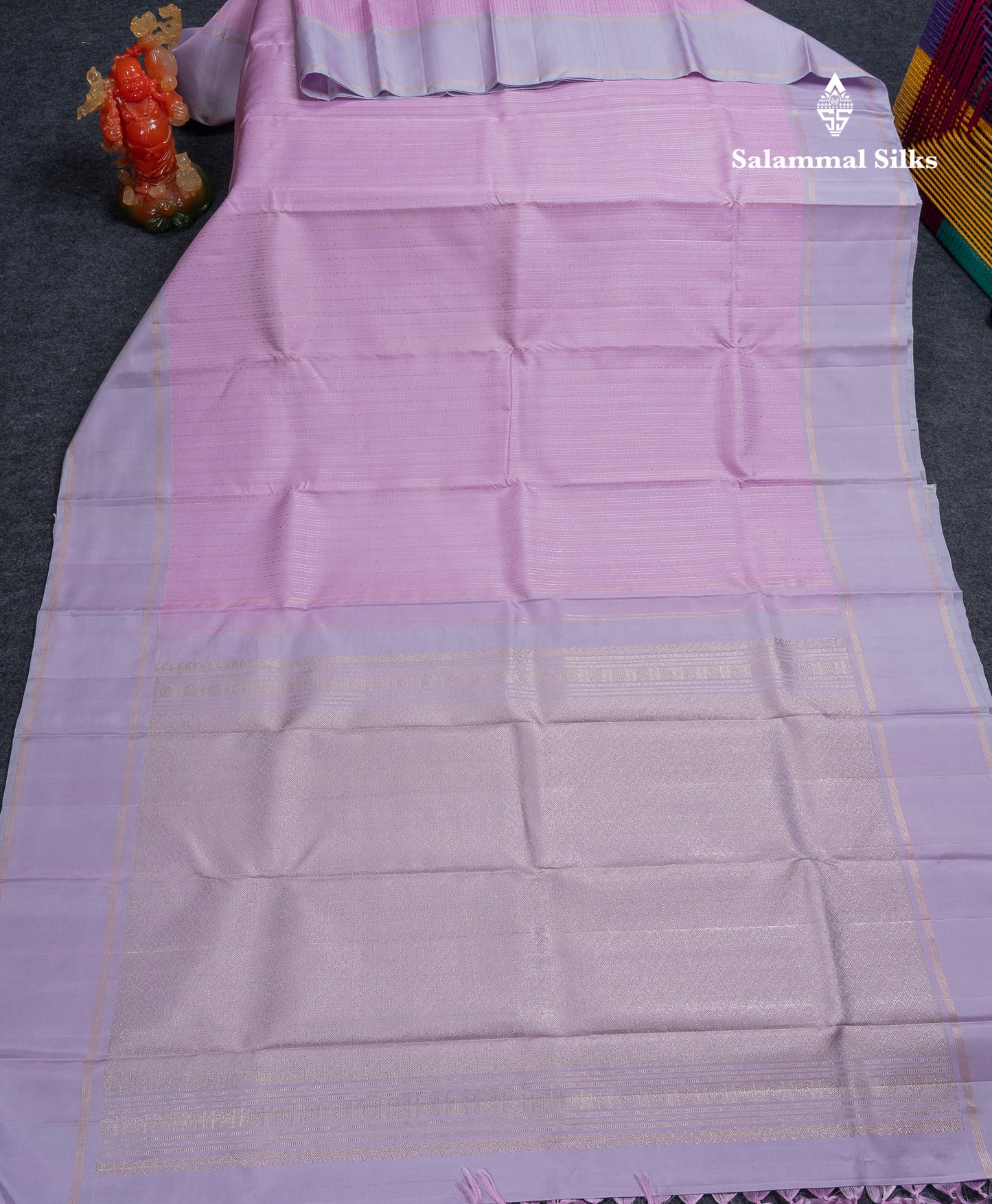 Beautiful Light Pink Pure Kanjivaram Silk Saree With Contrast Light Lavender Traditional Gap Border