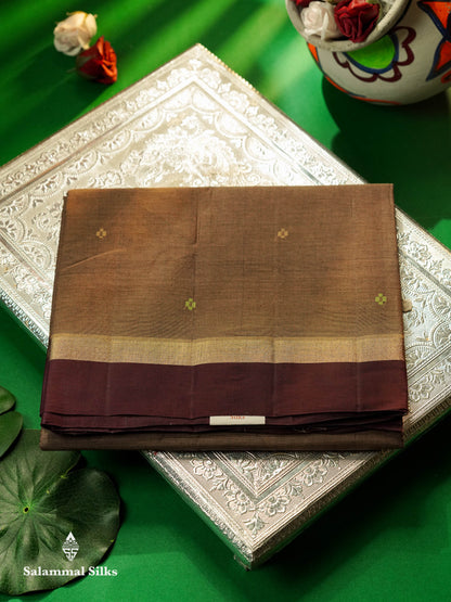 Beautiful Grey Thread Work Butta Handloom Pure Cotton Saree With Contrast Black Blouse