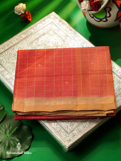 Beautiful Pink Thread Checks And Buttas Handloom Pure Cotton Saree With Beige Border