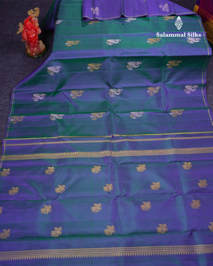 Beautiful Dual Tone Violet Zari & Thread Butta Pure Kanjivaram Silk Saree Pure Zari with Blouse
