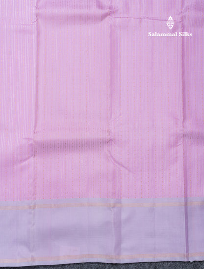 Beautiful Light Pink Pure Kanjivaram Silk Saree With Contrast Light Lavender Traditional Gap Border