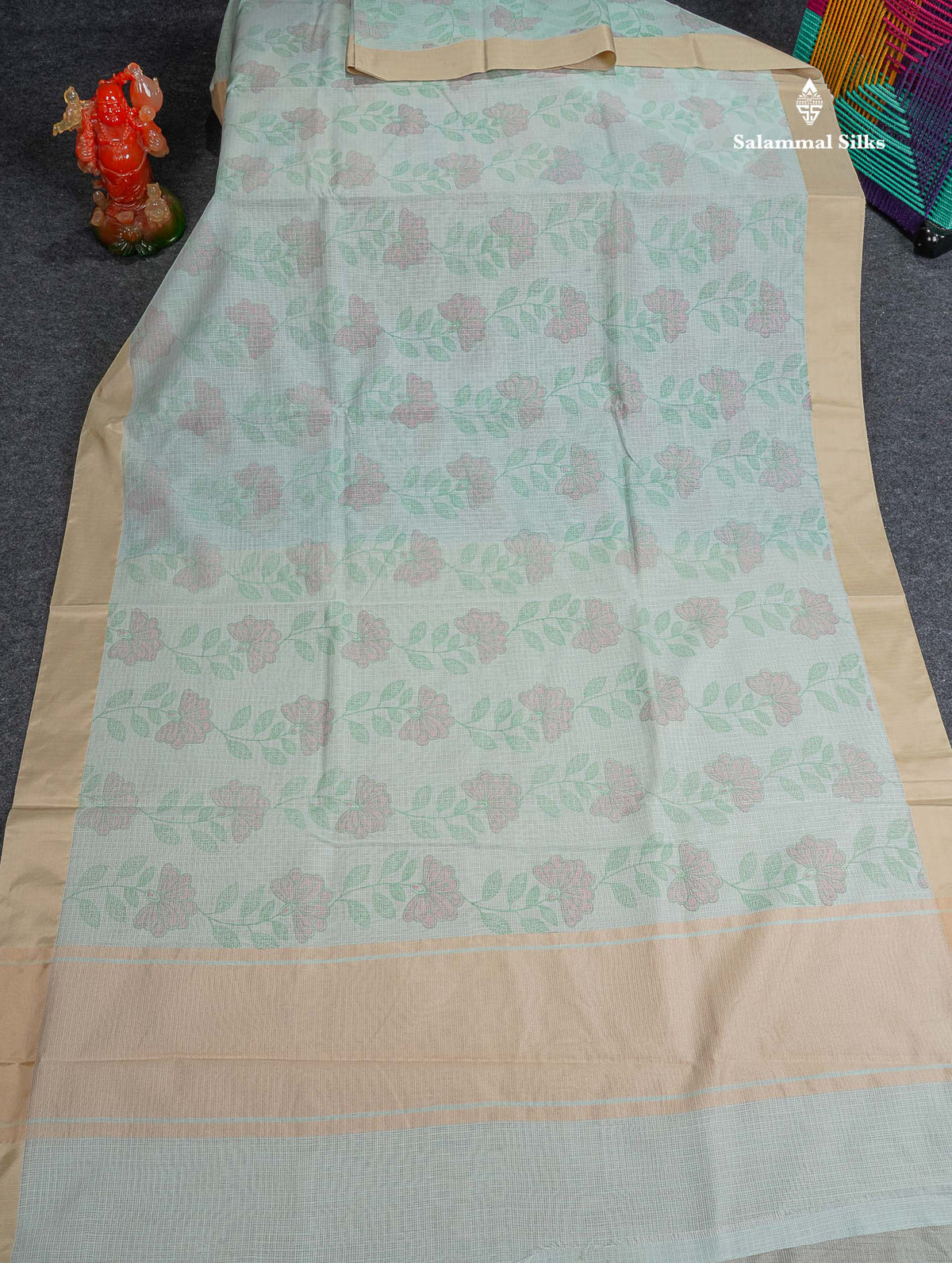 Beautiful Pastel Blue Kota Cotton Fancy Saree With Contrast Sandal Plain Border