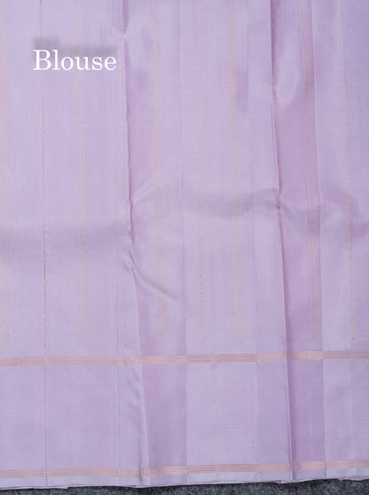 Beautiful Light Pink Pure Kanjivaram Silk Saree With Contrast Light Lavender Traditional Gap Border