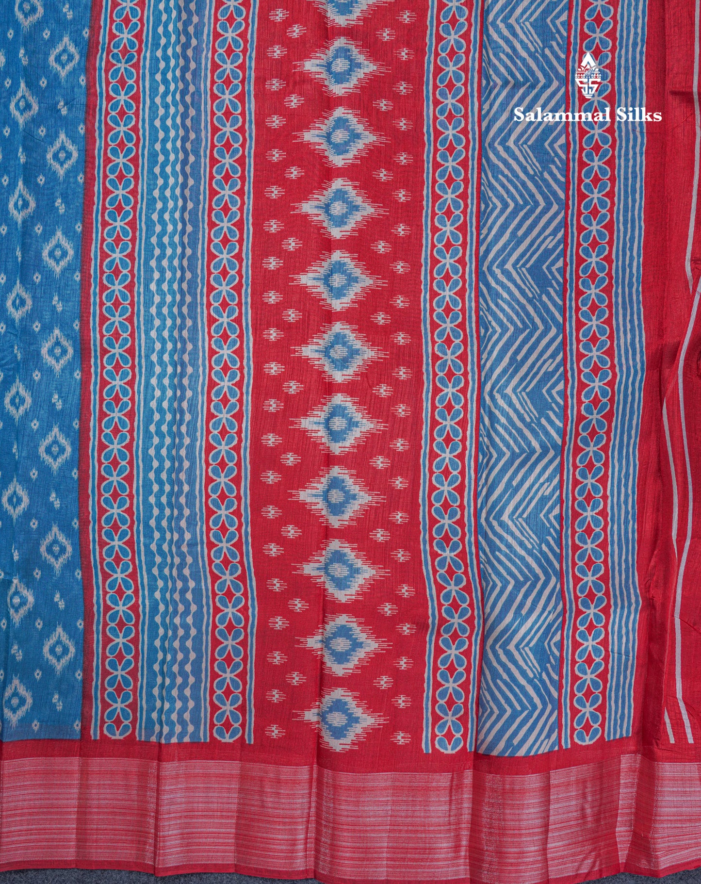 Beautiful Ramar Blue Mixed Cotton Saree With Contrast Reddish Maroon Tissue Border