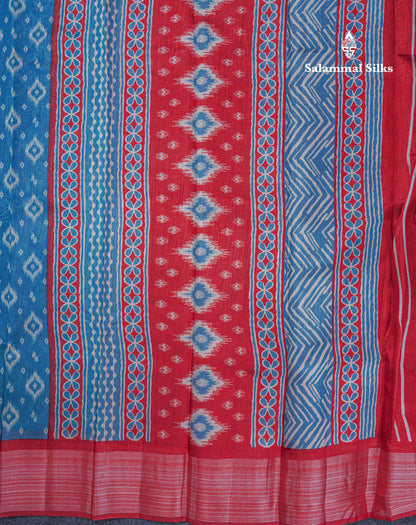 Beautiful Ramar Blue Mixed Cotton Saree With Contrast Reddish Maroon Tissue Border