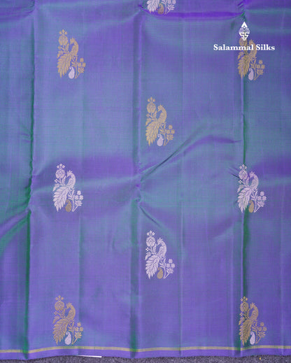 Beautiful Dual Tone Violet Zari & Thread Butta Pure Kanjivaram Silk Saree Pure Zari with Blouse