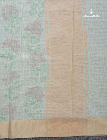 Beautiful Pastel Blue Kota Cotton Fancy Saree With Contrast Sandal Plain Border
