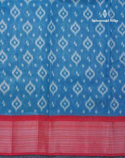 Beautiful Ramar Blue Mixed Cotton Saree With Contrast Reddish Maroon Tissue Border