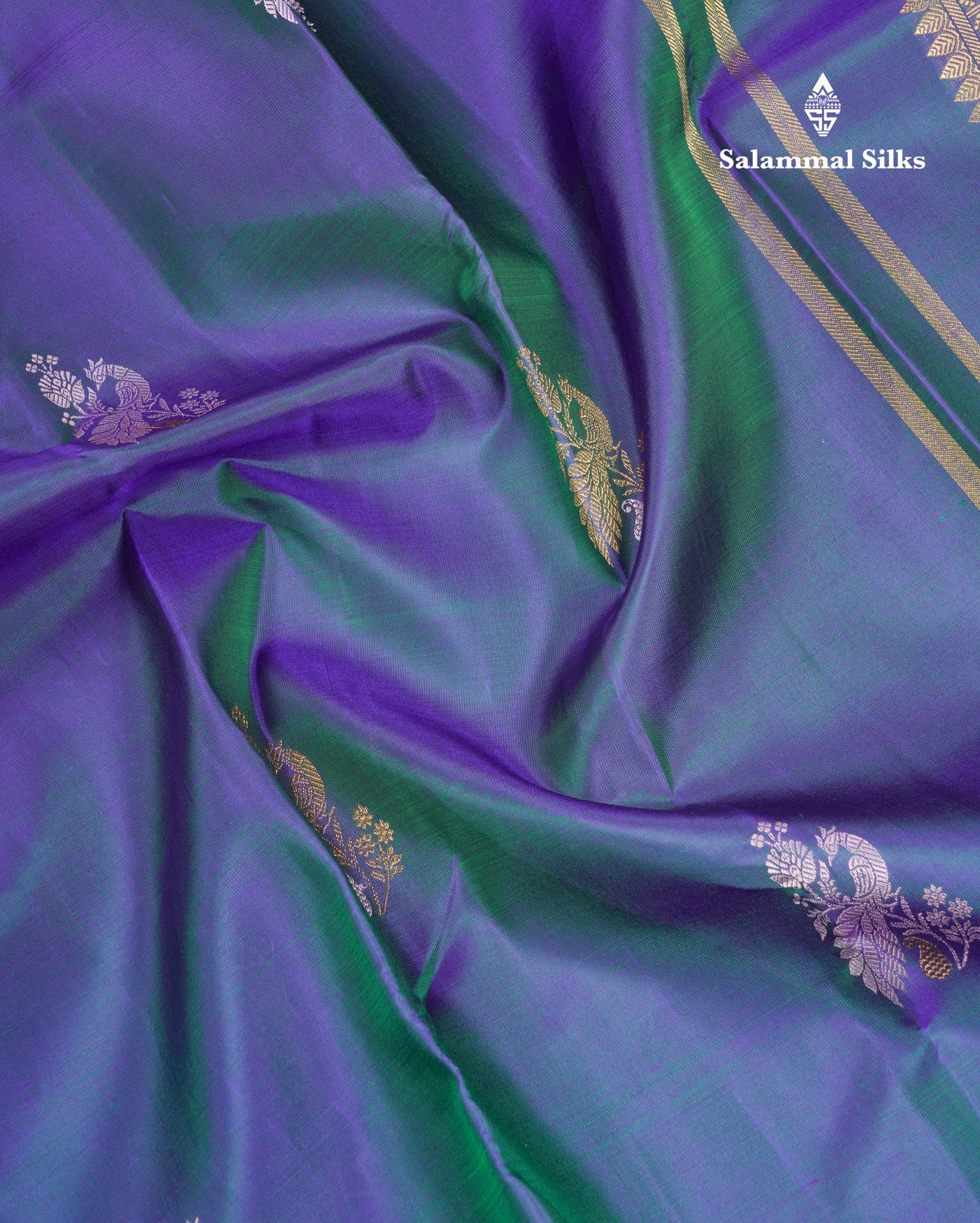 Beautiful Dual Tone Violet Zari & Thread Butta Pure Kanjivaram Silk Saree Pure Zari with Blouse