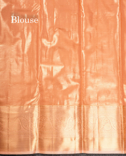 Blue Shade Bridal Tissue Semi Silk Saree With Contrast Peach Border