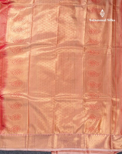 Beautiful Dual Tone Redish Pink Semi Silk Saree With Contrast Peach Border