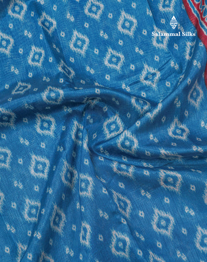 Beautiful Ramar Blue Mixed Cotton Saree With Contrast Reddish Maroon Tissue Border