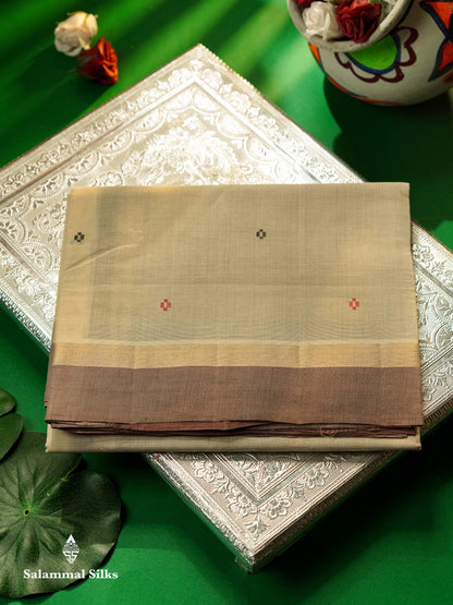 Beautiful Grey Thread Work Butta Handloom Pure Cotton Saree With Contrast Black Blouse