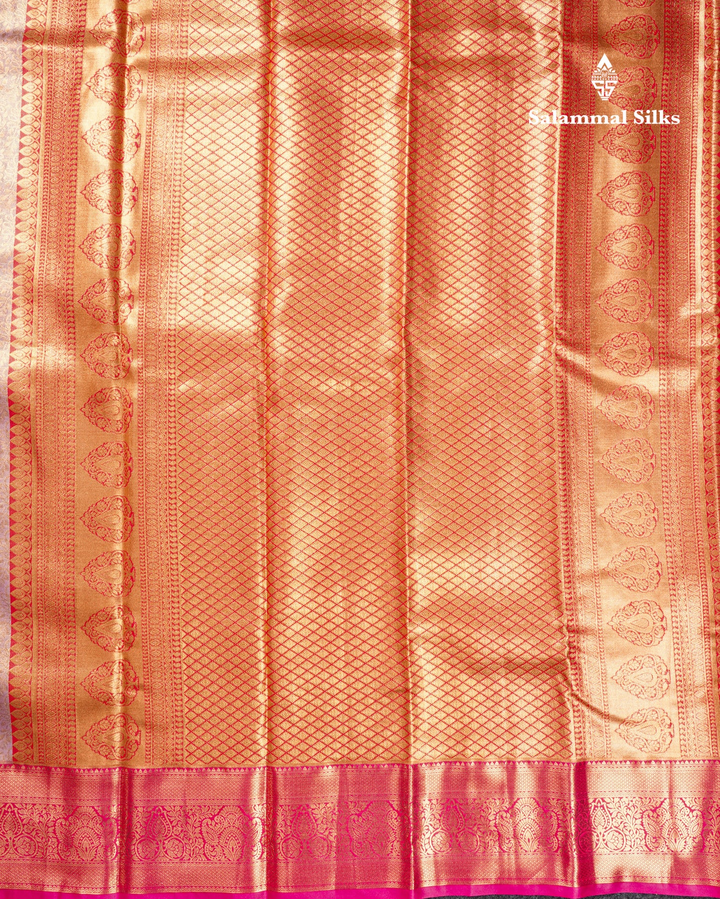 Lavender Bridal Tissue Semi Silk Saree With Contrast Pink Border