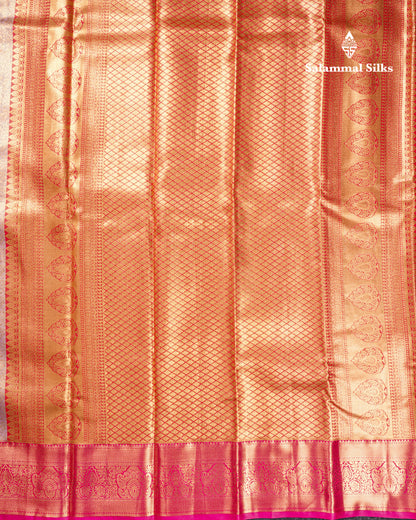 Lavender Bridal Tissue Semi Silk Saree With Contrast Pink Border