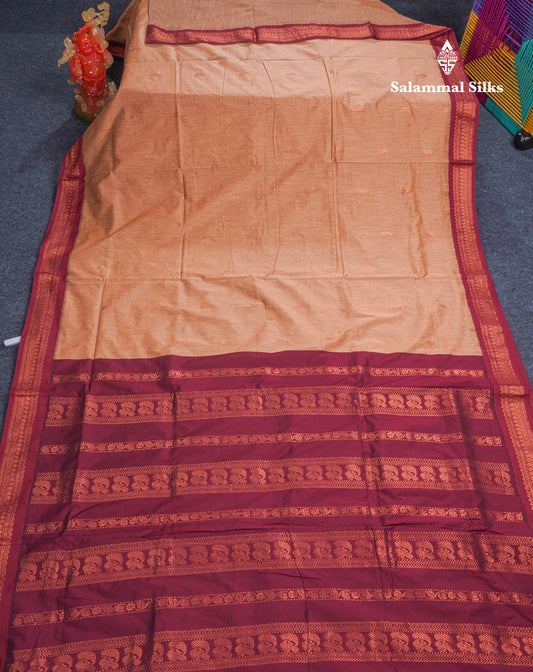 Sandal Kalyani Cotton Saree With Contrast Dark Maroon Border