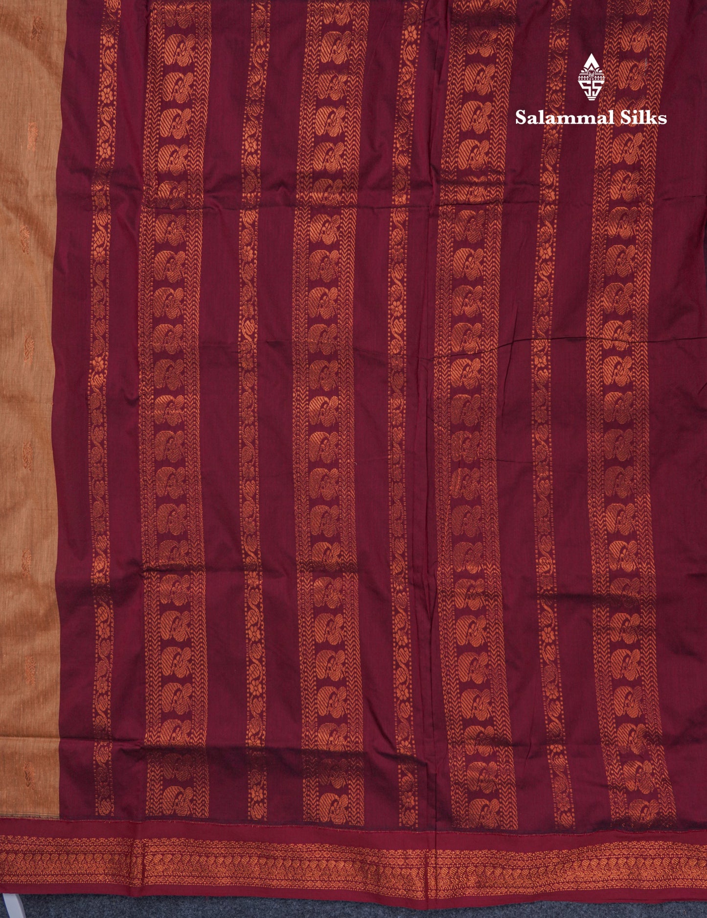 Sandal Kalyani Cotton Saree With Contrast Dark Maroon Border