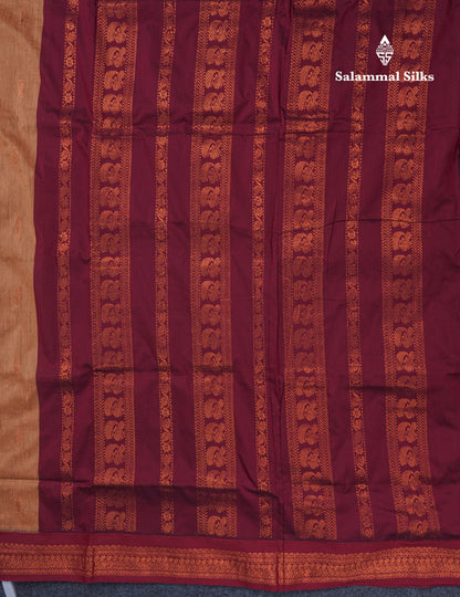 Sandal Kalyani Cotton Saree With Contrast Dark Maroon Border
