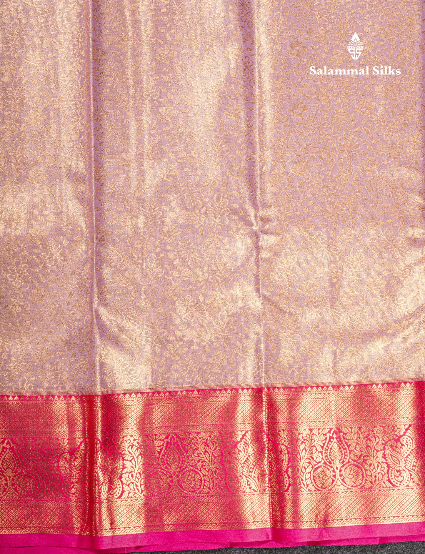Lavender Bridal Tissue Semi Silk Saree With Contrast Pink Border