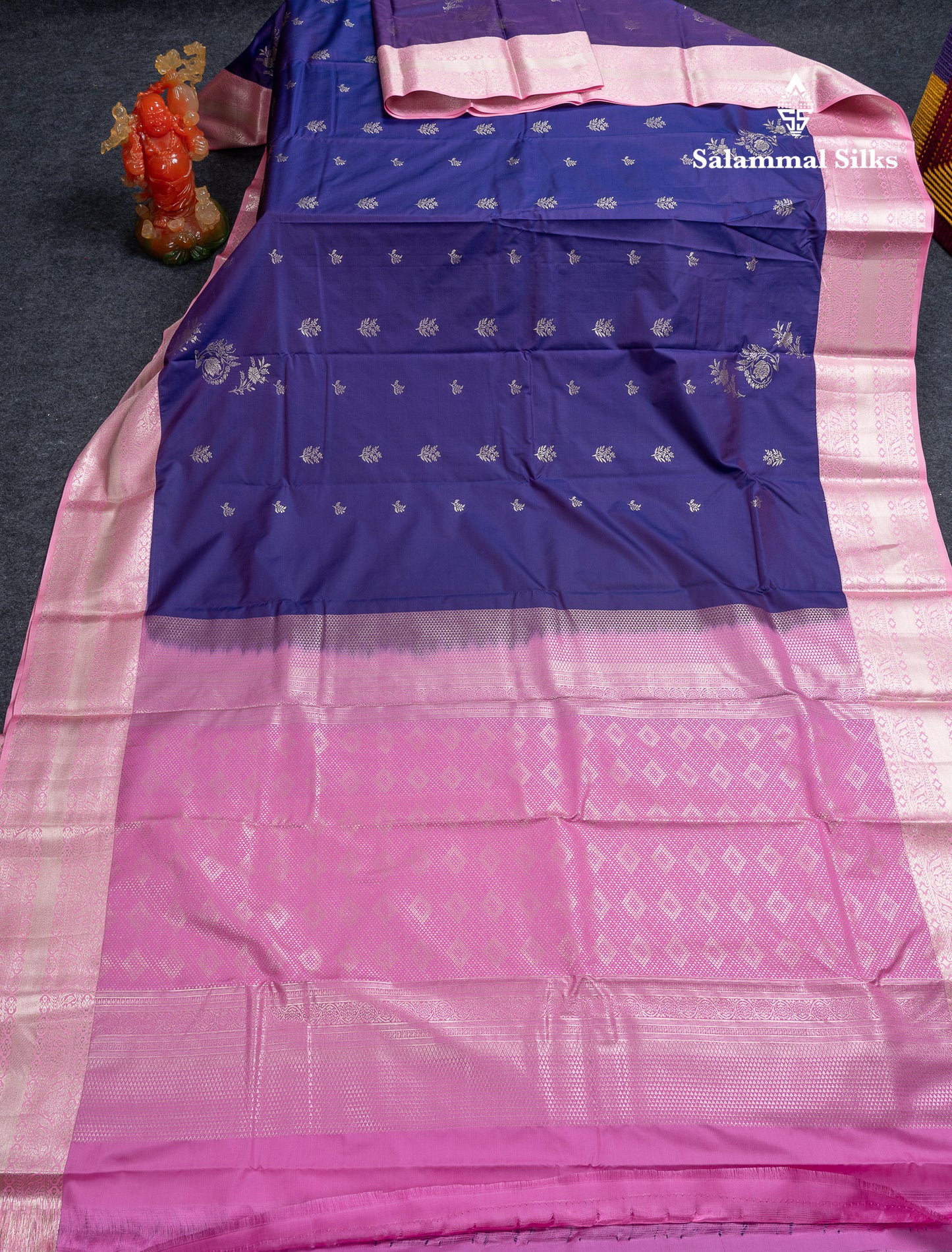 Beautiful Dual Tone Violet Semi Silk Saree With Contrast Light Pink Border