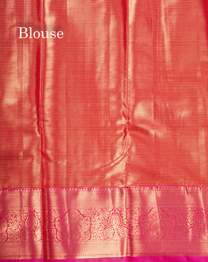 Lavender Bridal Tissue Semi Silk Saree With Contrast Pink Border