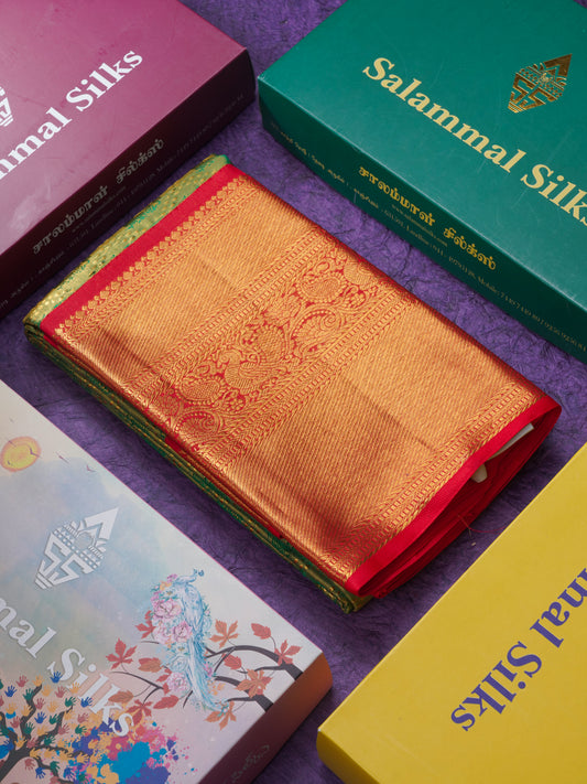 Kanjivaram Green Gold Tissue Fancy Silk Saree With Red Border