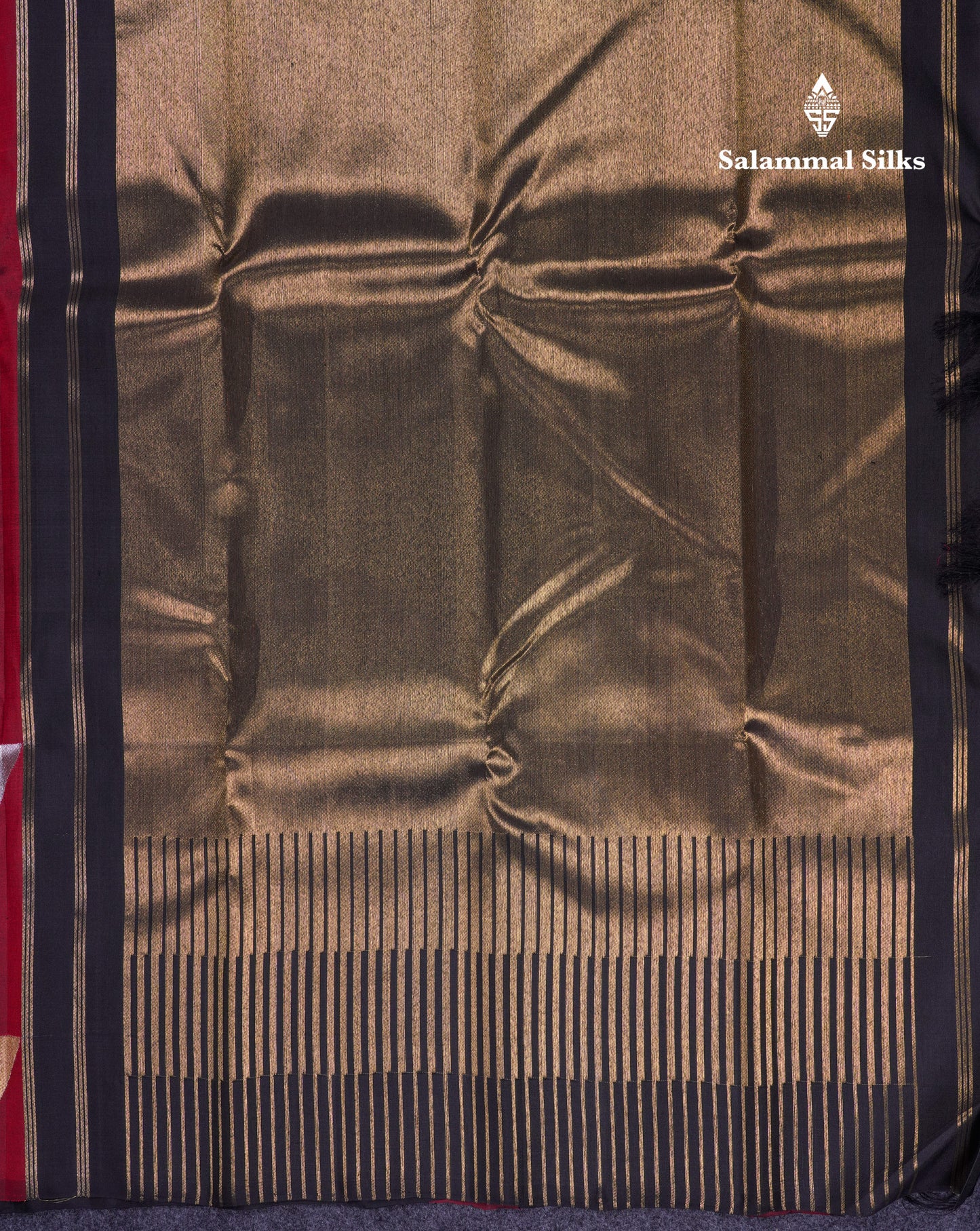 Beautiful Black And Maroon Stripes 8Kol Gold & Silver Butta Pure Zari Kanjivaram Silk Saree With Contrast Black Blouse