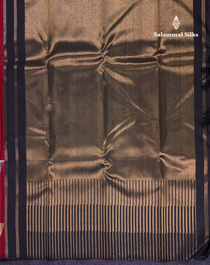 Beautiful Black And Maroon Stripes 8Kol Gold & Silver Butta Pure Zari Kanjivaram Silk Saree With Contrast Black Blouse