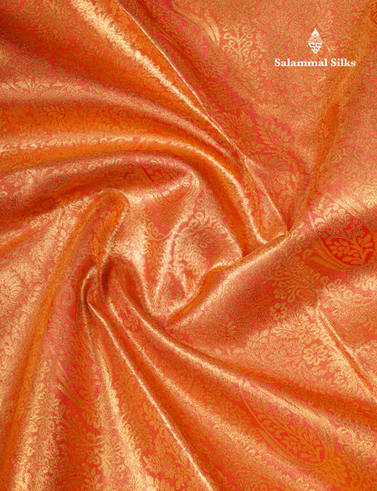 Orange Bridal Tissue Semi Silk Saree With Contrast Sapphire Green Border