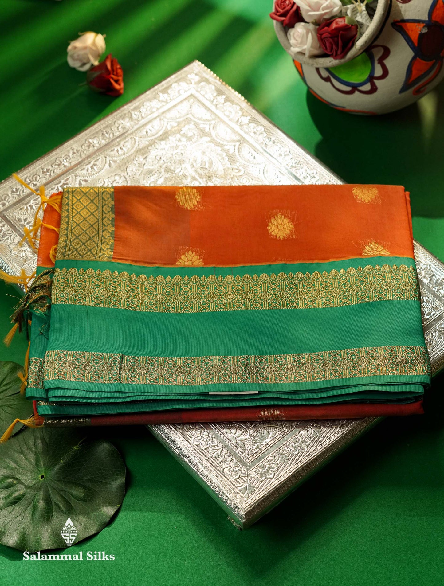 Beautiful Green Semi Silk Cotton Saree With Contrast Black Traditional Gap Border