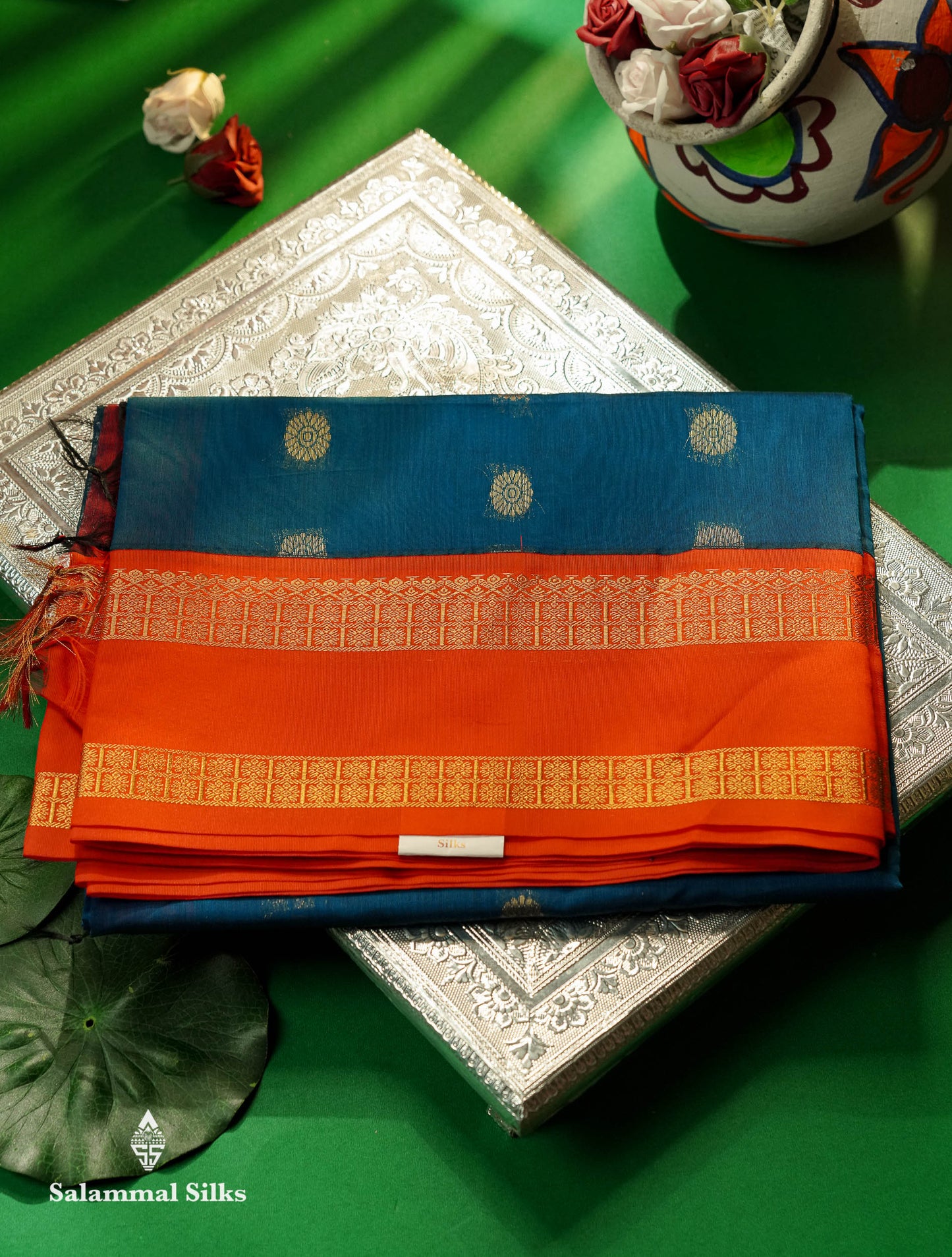Beautiful Green Semi Silk Cotton Saree With Contrast Black Traditional Gap Border