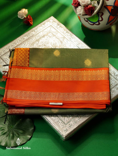 Beautiful Green Semi Silk Cotton Saree With Contrast Black Traditional Gap Border
