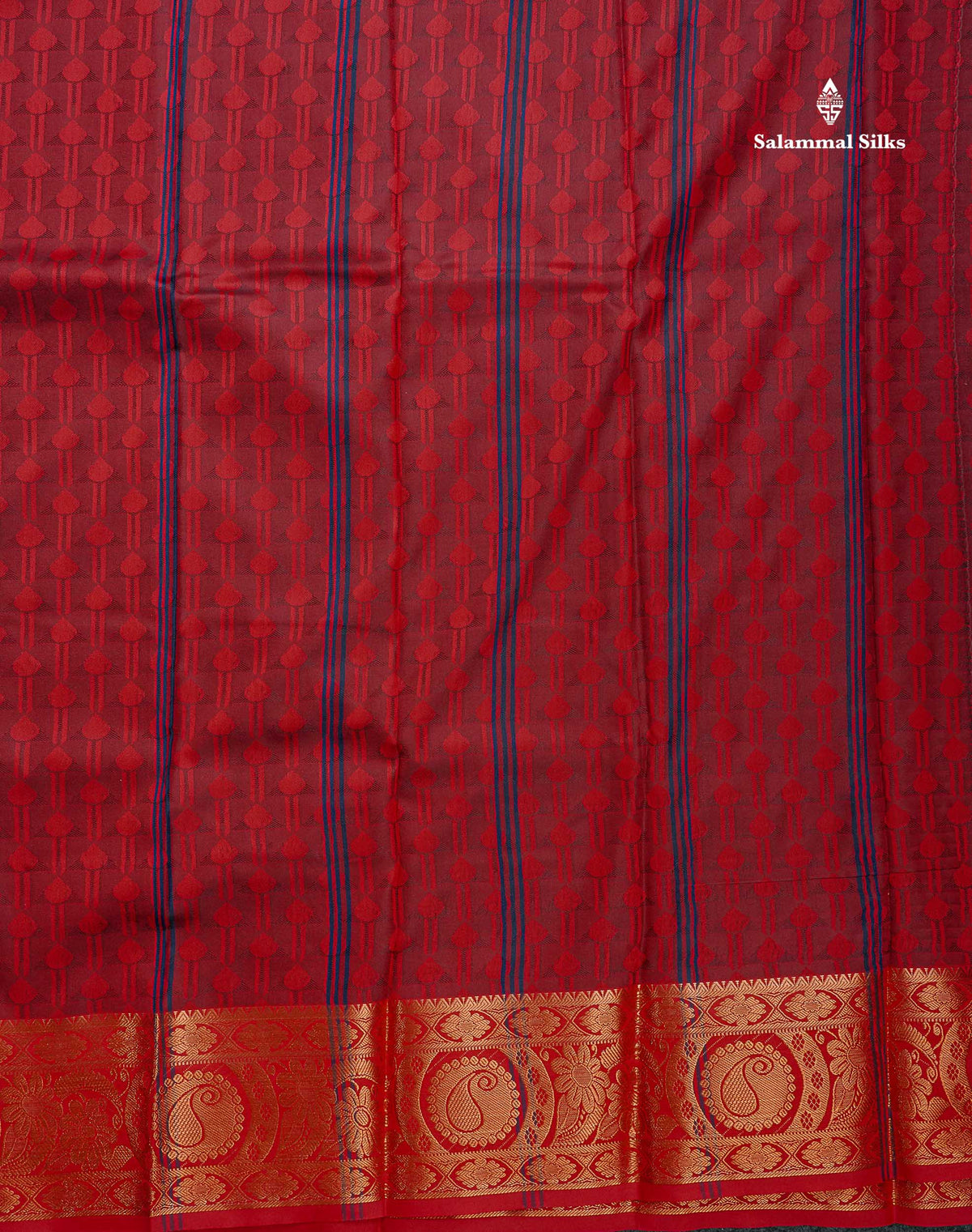 Semi Silk Saree - Navy Blue Colour Body With Contrast Maroon Border